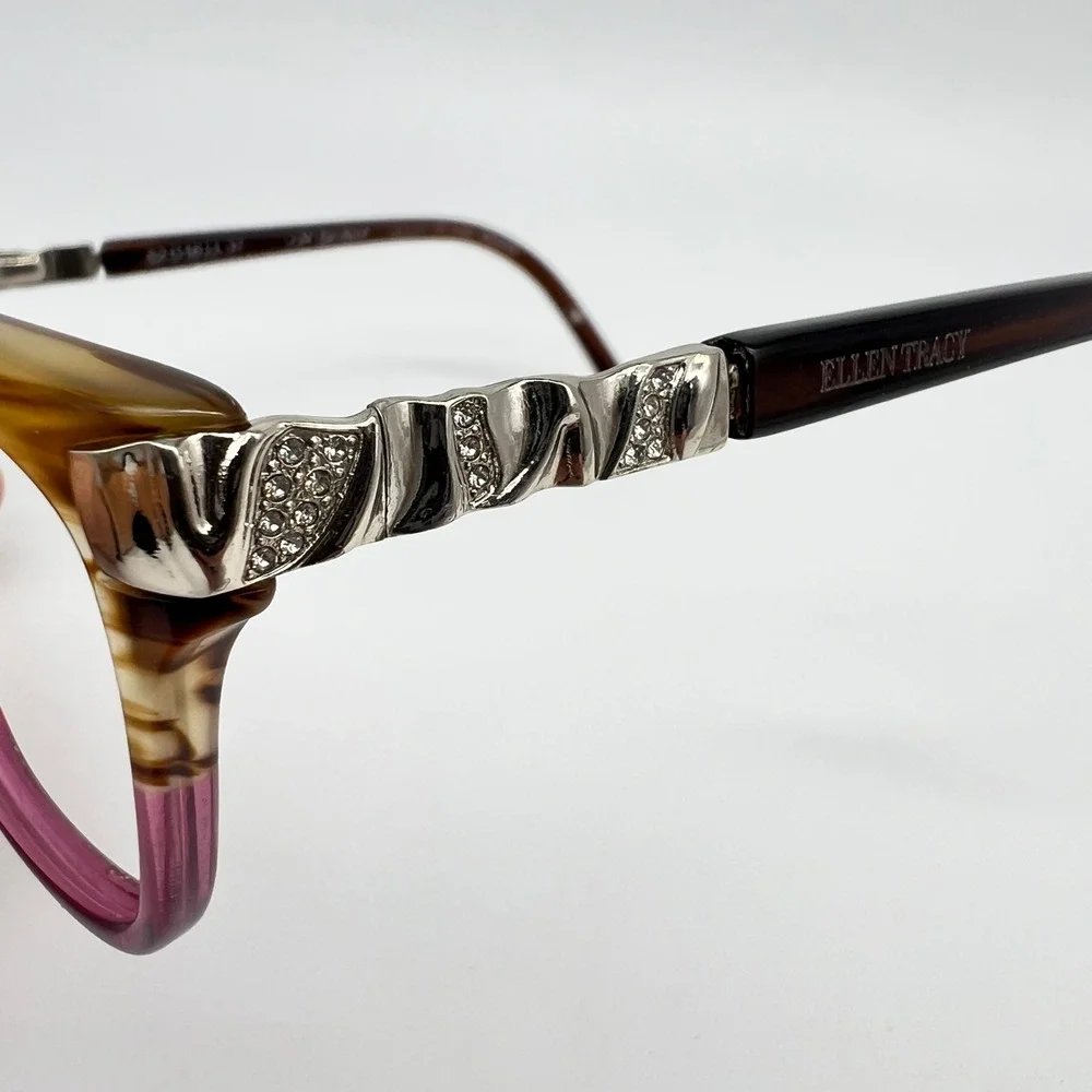 Ellen Tracy CV Dhaka Brown Pink Rhinestone 52mm 16 135 Women Eyeglass Frame Only